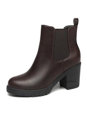 Vegan Leather Platform Chunky Heel Chelsea Ankle Boots